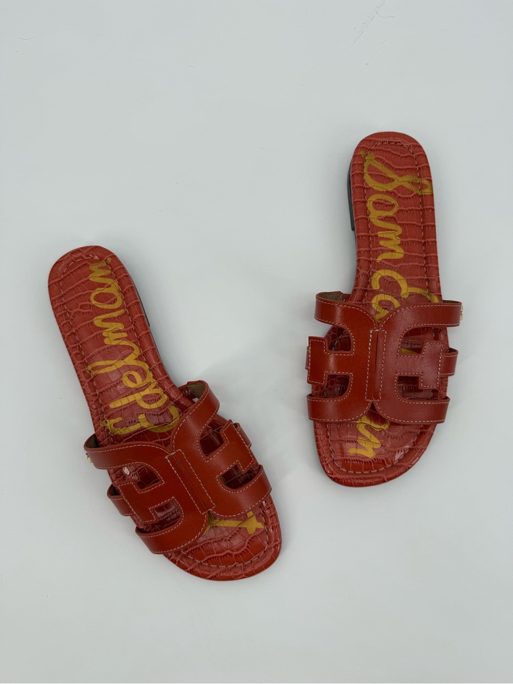 Sam Edelman Bay Slide Sandals Orange Leather Croc Size 8 Designer - Picture 2 of 11
